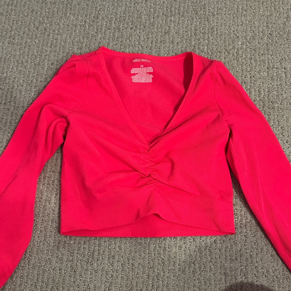 high pink V-Neck Long Sleeve Top
